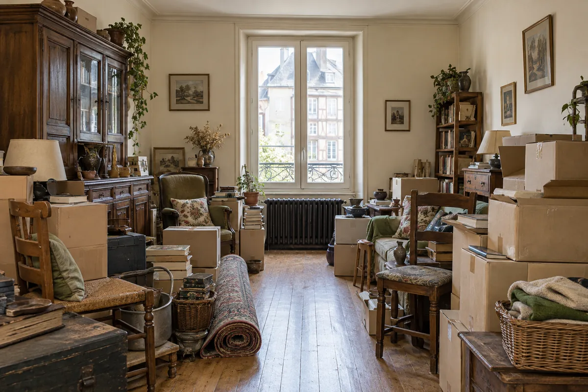 Des objets accumulés dans un salon, illustration d’un besoin de tri progressif.